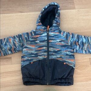 Patagonia Kids Hooded Jacket - Navy, Light Blue & Orange Pattern